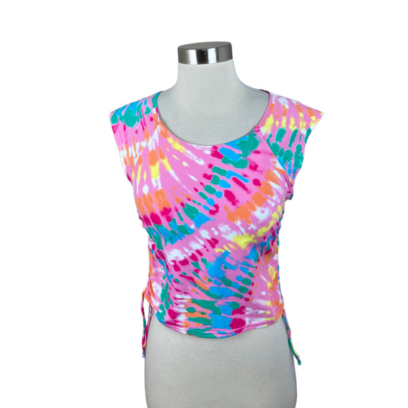 Lands' End Other - Lands End NEW 8D Tie Dye Adjustable Crop Swimsuit Tankini Top Cap Sleeve Padded